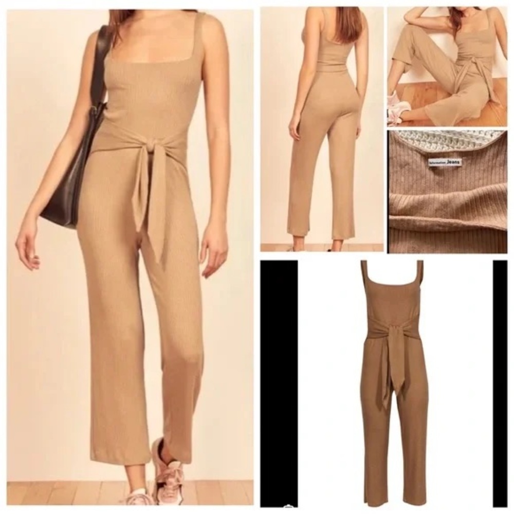 Reformation Kazu Camel Ribbed Jumpsuit Romper One Piece